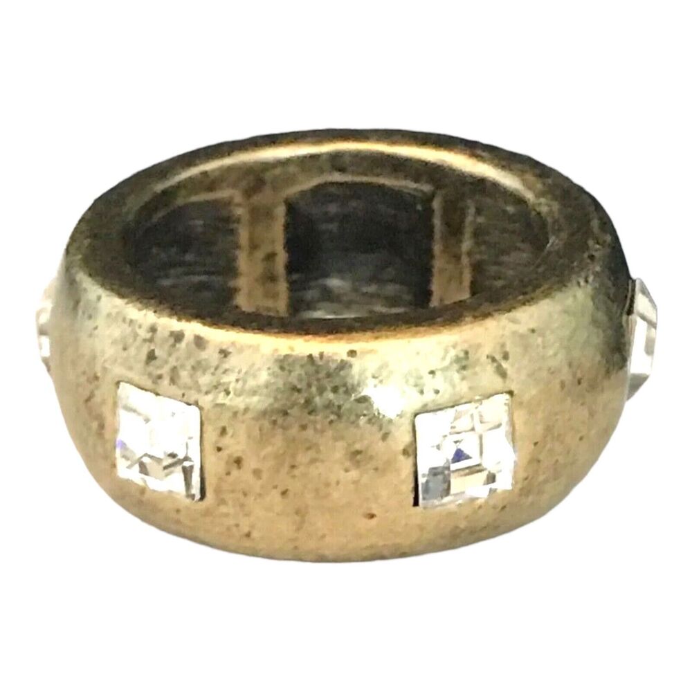 New Antique Brass Tone Ring Size 6.75 Crystals Women's 2B